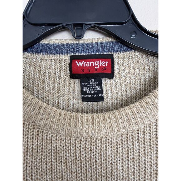 Vintage 90s Wrangler Hero Ribbed Knit Sweater Oatmeal Tan Large Grandpacore - Picture 3 of 6